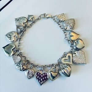 JCM Mauritius 925 Sterling Silver Puffy Heart Charm Bracelet